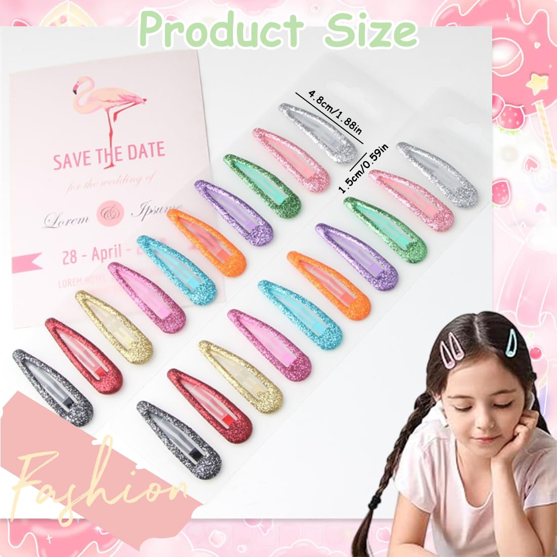 20 Pezzi Glitter Clip a Scatto per Capelli, Colorati Glitter Paillettes Fermacapelli, Fermagli per Capelli in Metallo, per Donna Bambina