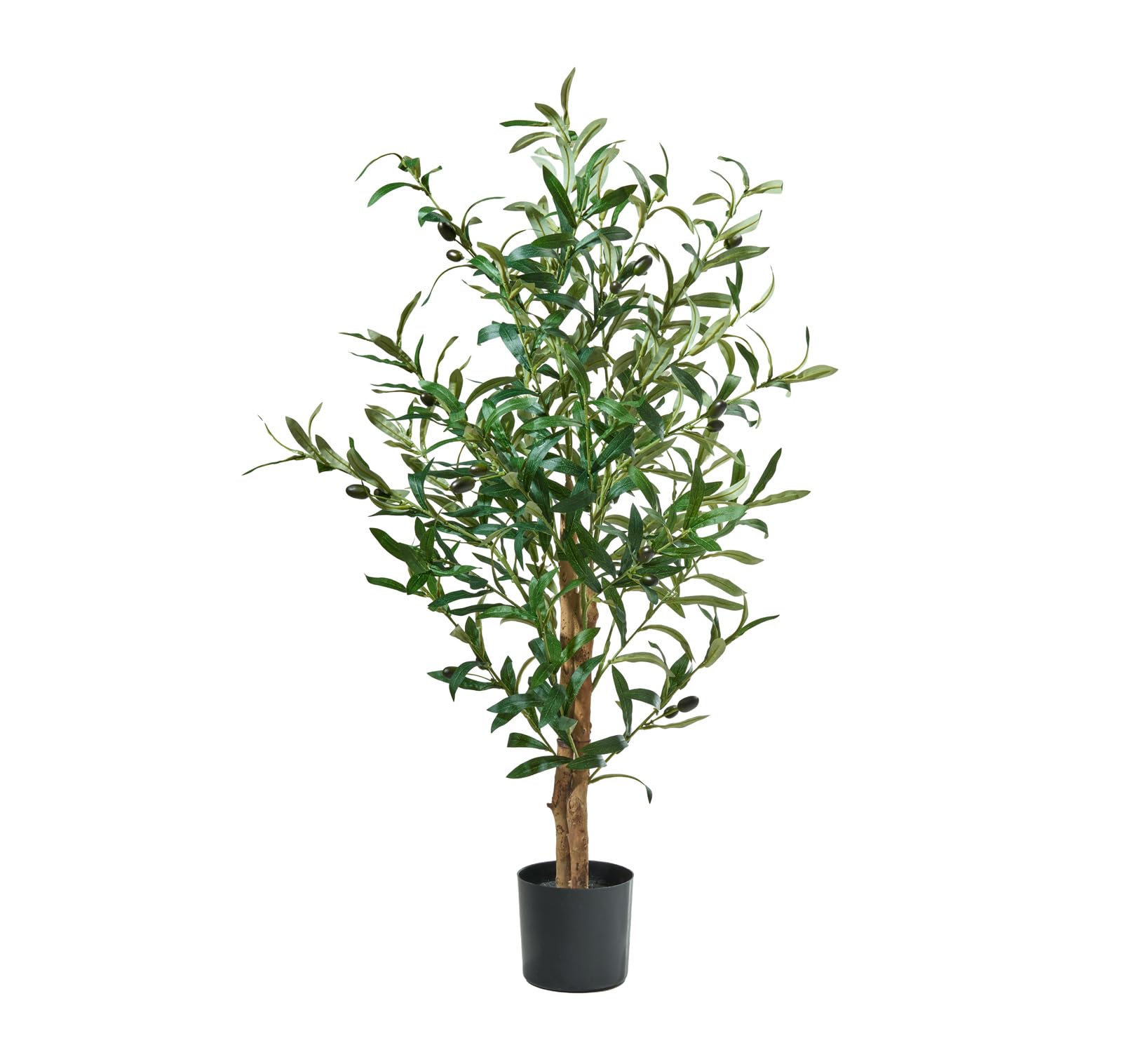 MB Muebles Bonitos, Olivo Artificial con Tronco Natural y Maceta Negra, Planta Decorativa Realista para Interior, Hojas de PE con Olivas, Altura 100 cm, Decoración Hogar y Oficina