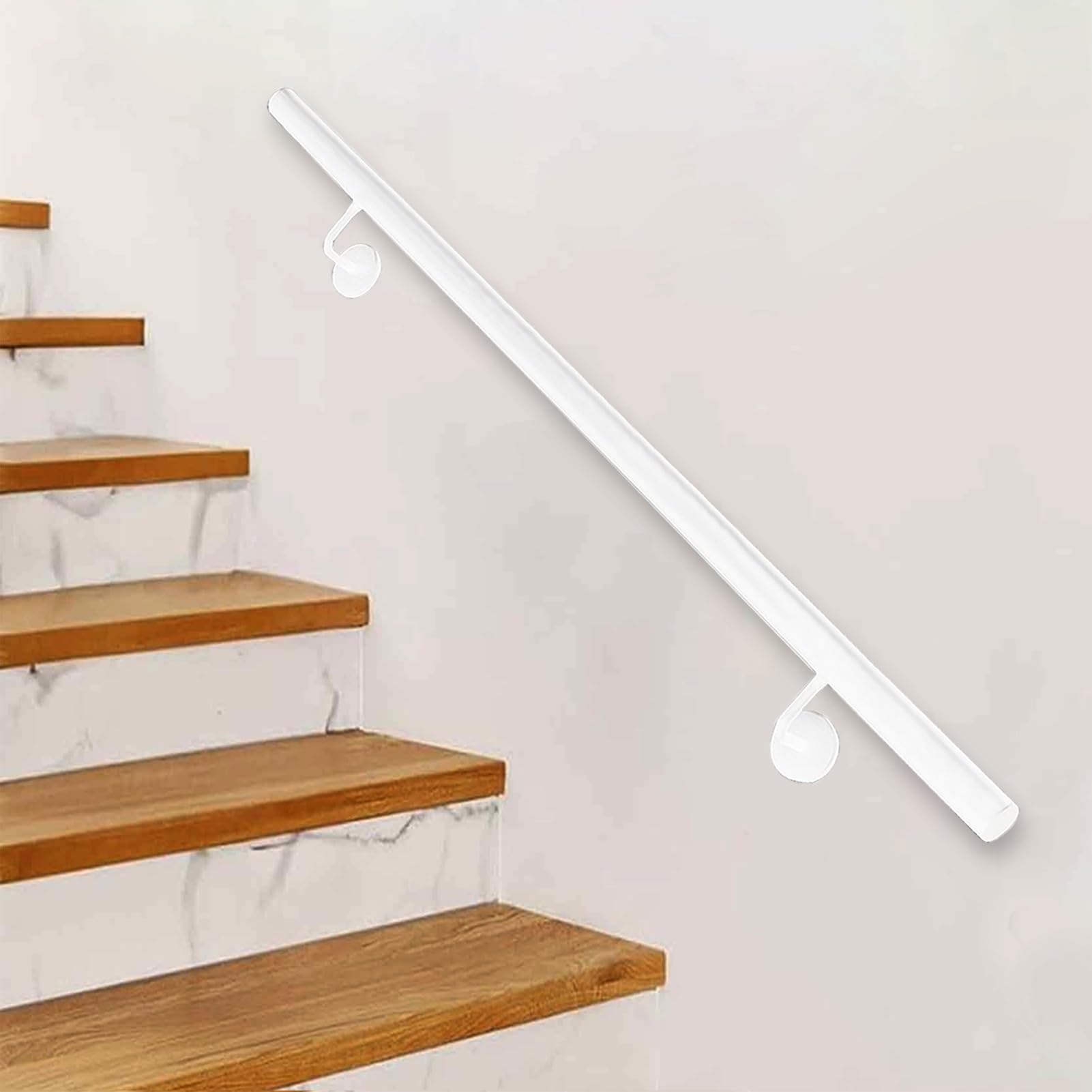 FKXSXAZ Wall Mounted Stair Handrail, 30~600cm White Metal Iron Pipe Hand Railing with Bracket Safety Grab Bar Kit, Indoor/Outdoor Handrail for Loft, Porch(19ft/570cm)
