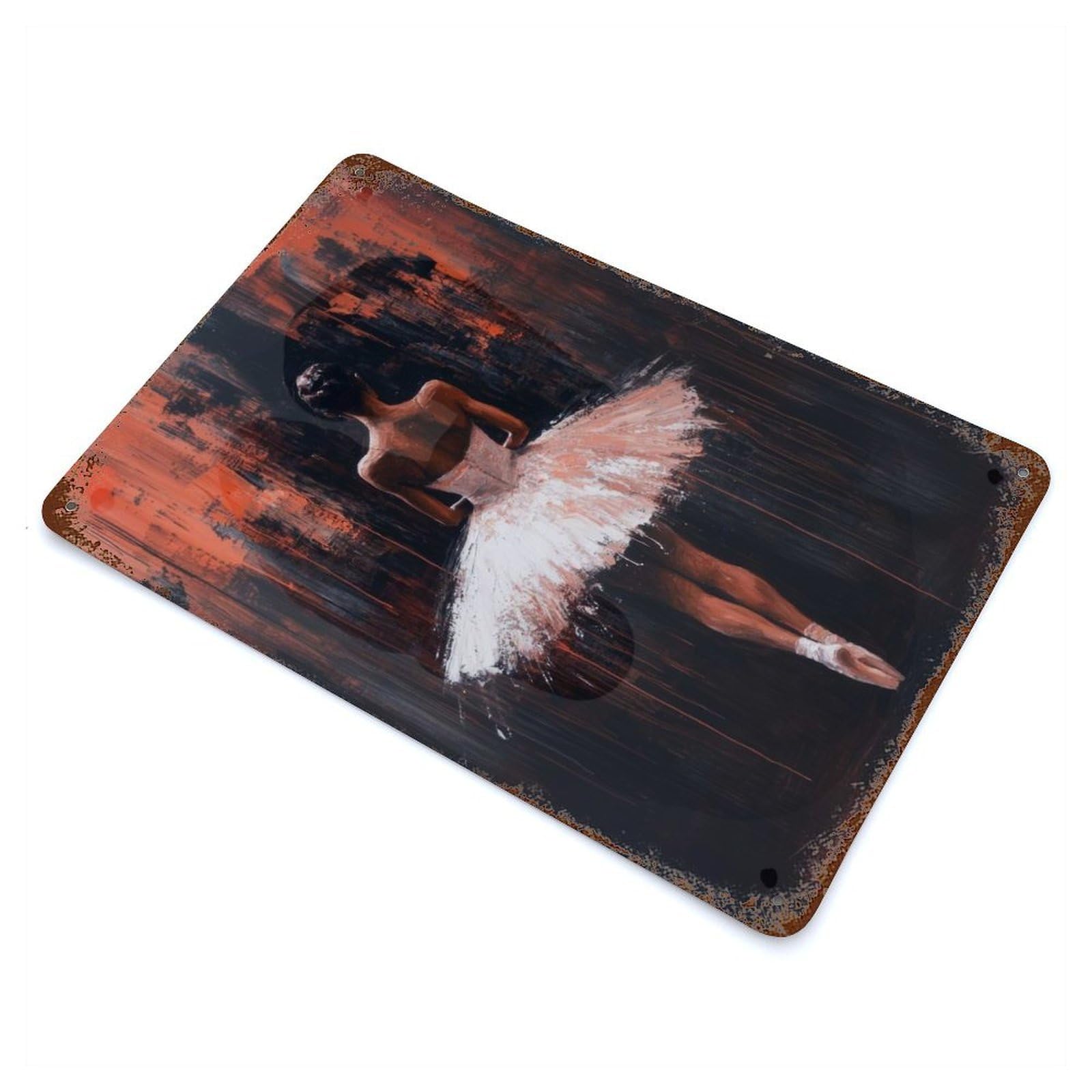 Distressed Metal Wall Sign with Ballet Dancer in Red The Shadow of Ballet Artistic Expression Design 11.8"x7.9", for Farmhouse, Kitchen And Entryway Decor, Old School Wall Decor