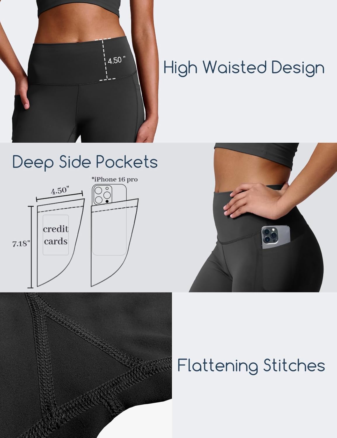 XXS-XL Women's Tummy Control Opaque Yoga Leggings - High Waisted Gym Workout Pants for Women - Image 4