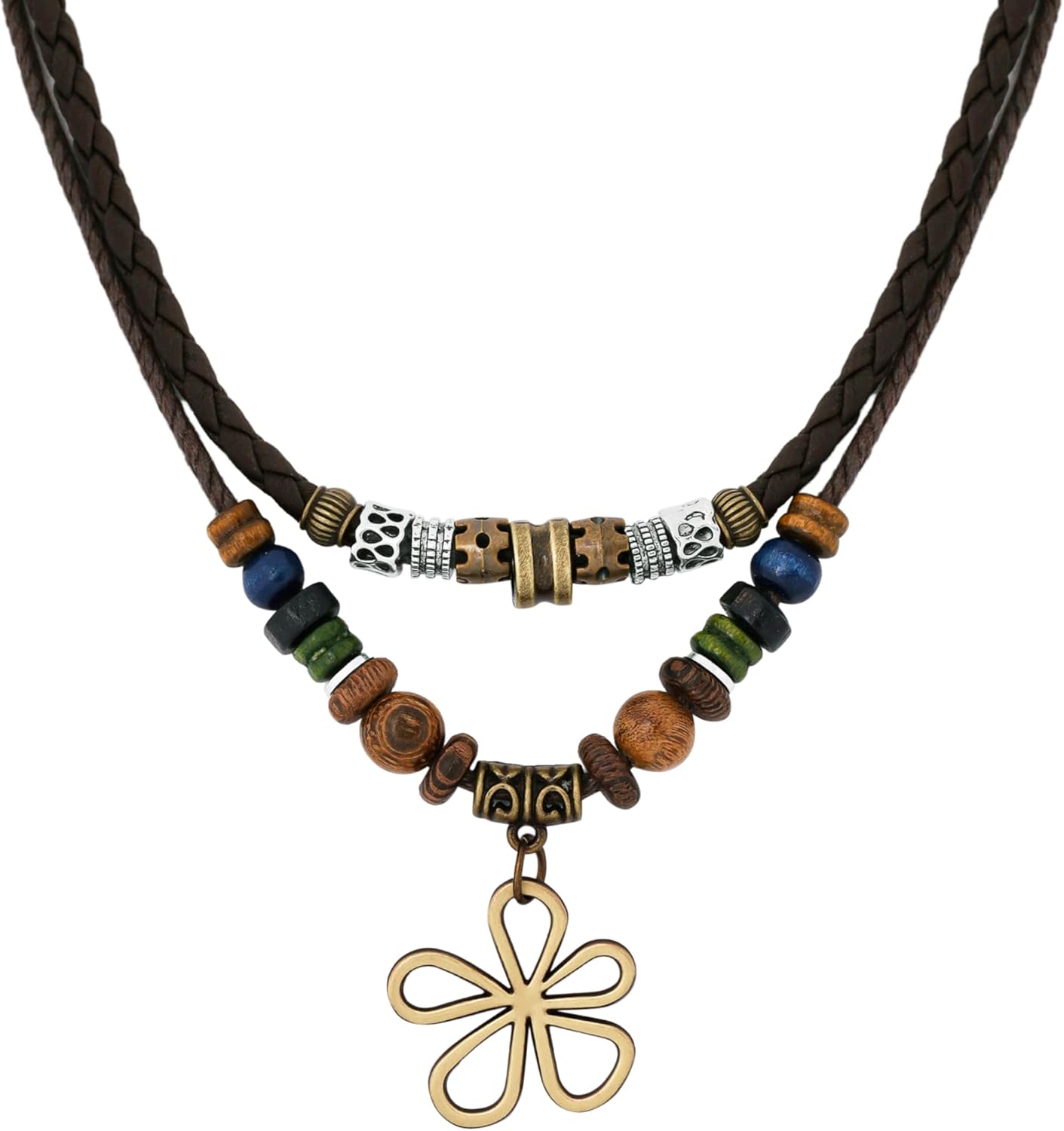 Boho wood bead choker necklace for men and women