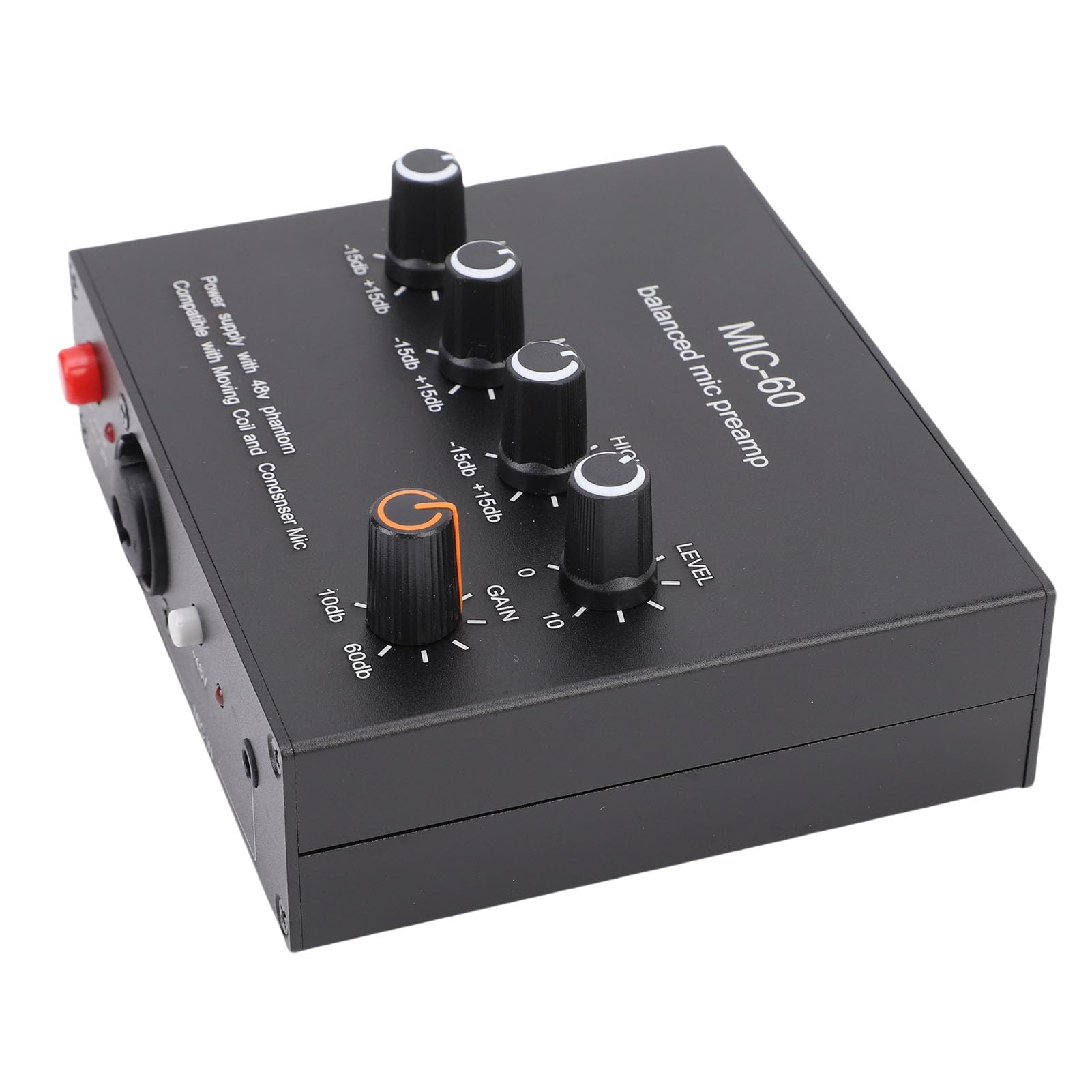 CHICIRIS Preamp de Micrófono 60dB de Ganancia de Micrófono, 3.5 Mm de 6.5 Mm XLR Intput Output Preamplificador con Potencia Fantasma de 48V, AMP Dinámico de Micrófono y Condensador para