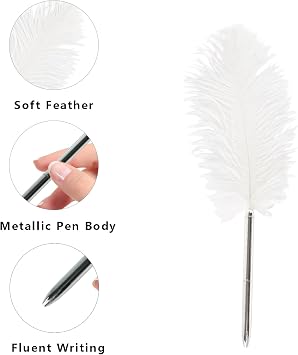 2Pcs Feather Pen, Feather Ballpoint Pens, Black Ink Pens Wedding Signing Pen, Ballpoint Pen for School Office Writing Signatures Party Favors (Sliver and Rose gold)