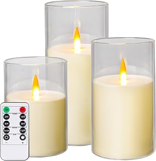 Flameless Candles, LED Candles with Remote Control and Timer, New True Analog 3D Wick Battery-Powered Acrylic Pillar Candle for Romantic Ambience and Home Décor, 3 Piece Set (Ivory)