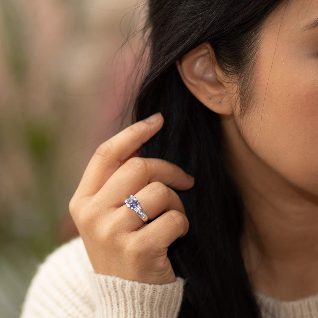 PEORA Simulated Alexandrite Cathedral Ring in Sterling Silver, Round Shape, 8mm, 2.75 Carat total, Comfort Fit, Sizes 5 to 9 - Image 3