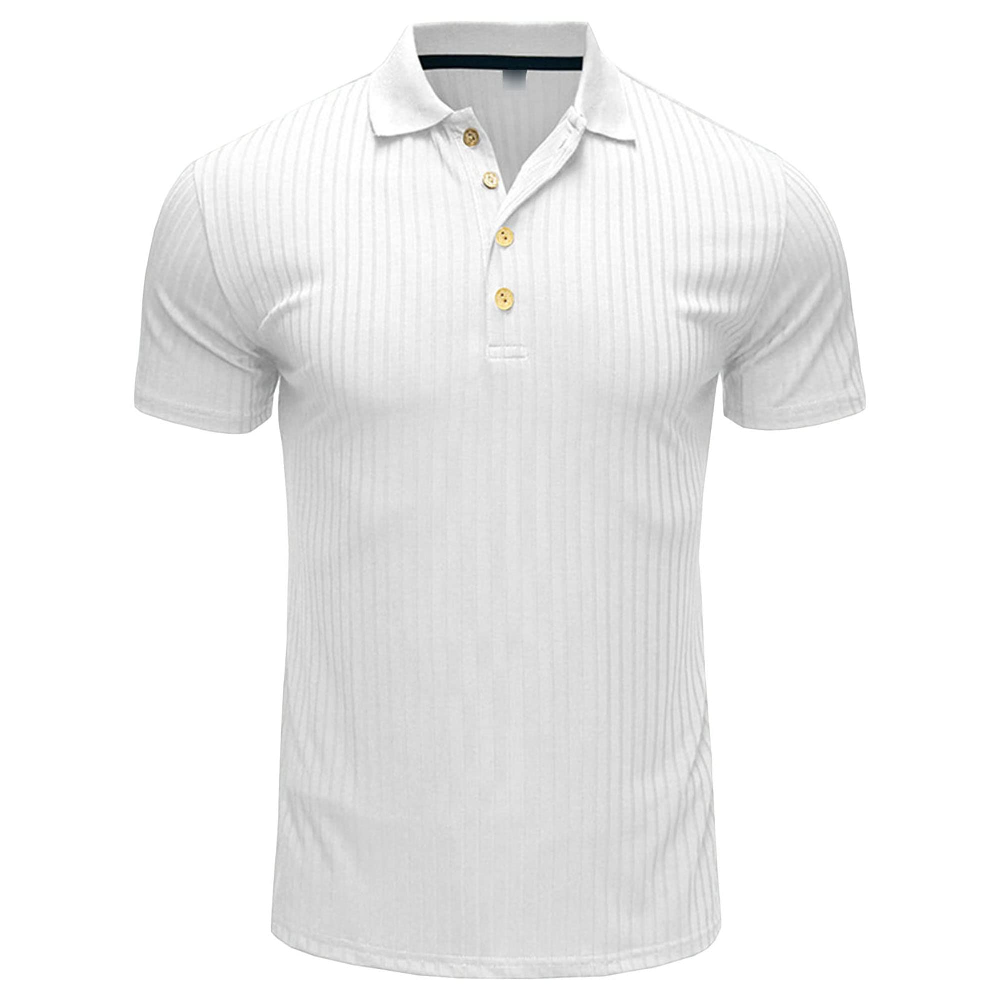 Men Button Soft Striped Tees Short Sleeve Textured Slim Fit Pullover Business Casual Golf Shirt (White,XX-Large)
