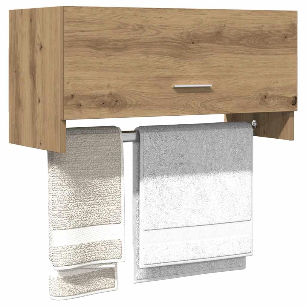 ACAGALA Hängeschrank-Bad, Klappbarer Badezimmer Wandschrank Teleskopöffnung, Badschrank 70 Breit mit Wäscheständer, Eiche handwerklich 70 x 32,5 x 35 cm