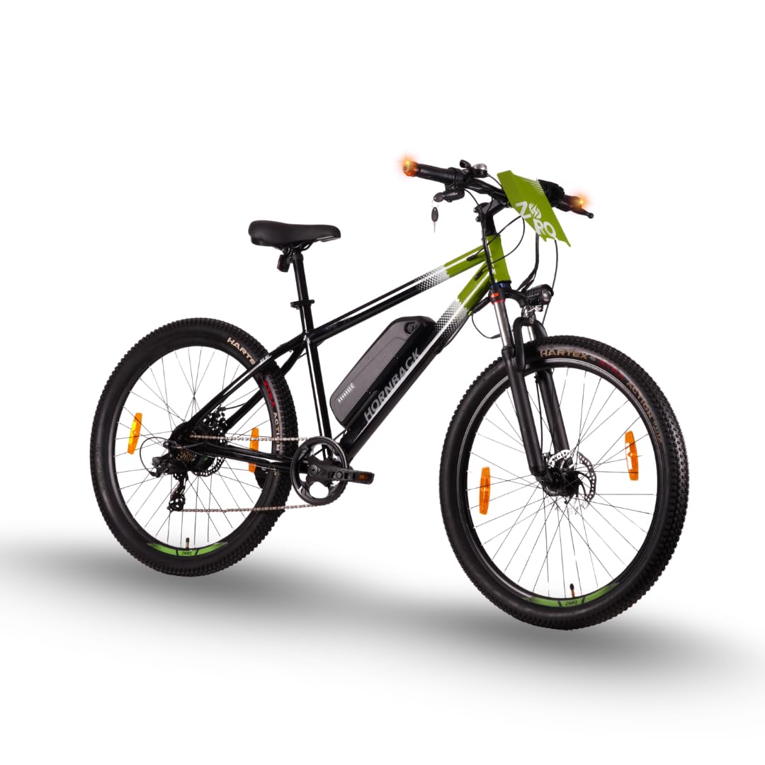 Hornback Zorq EV+ Electric Cycle, Dynamic Green, 27.5 Inch | 250W BLDC Motor | 13Ah Battery | 75km Range | Shimano 7-Speed | Lockout Suspension | USB Display | E-Bike for Men & Women-picture-10