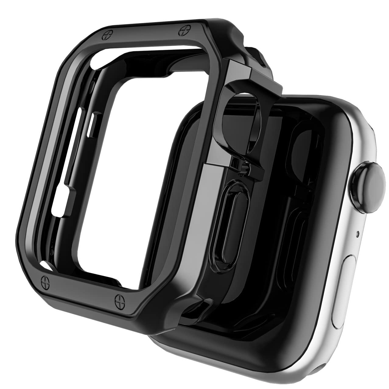 GUMMMY Edelstahlarmband und Silikon-Schutzhülle für Apple Watch 45, 41, 44, 40, 38 mm, 42 mm, Stoßstangen-Rahmenabdeckung für iWatch Serie 5, 4, 3, SE, 6, 7, 8