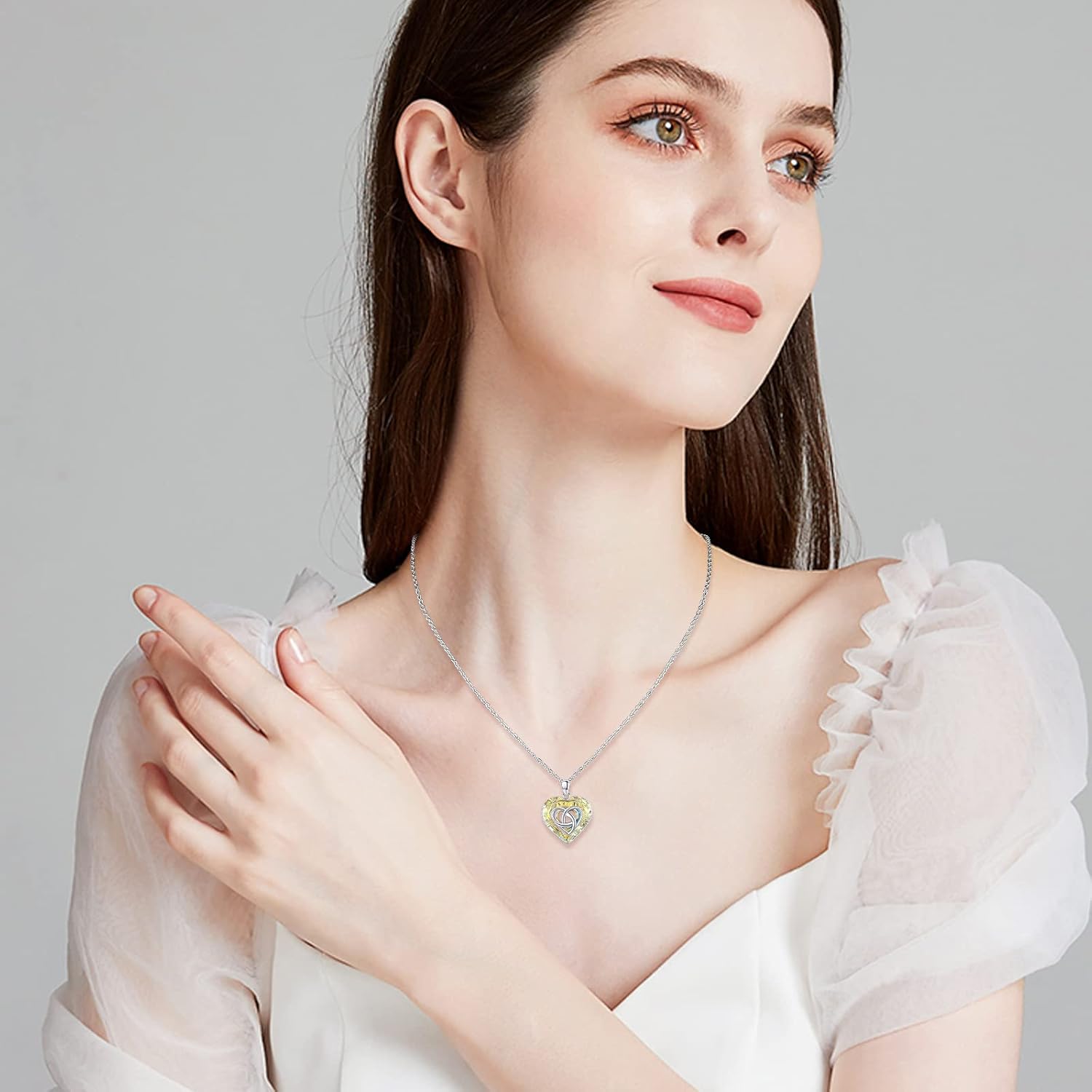 Heart Crystal Necklace Sterling Silver Family Tree of Life/Celtic Knot/Polar Bear Pendant Necklace with Color White Crystal Irish Celtic Tree of Life Jewelry Gifts for Women Girls Birthday Mother's Day - Image 3