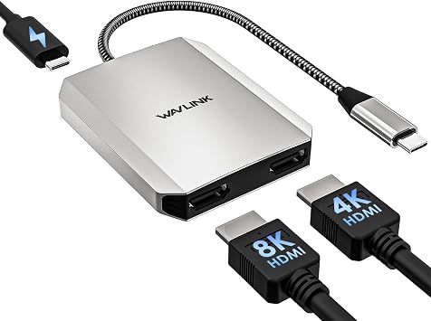 WAVLINK Dual USB C to Dual HDMI Adapter, WAVLINK Dual 4K@60hz HDMI Adapter with 100W Power Delivery for Dell XPS, HP, Lenovo, Thunderbolt 3/4 Laptops, windows systerm Laptops | Signal 4K@120Hz, Dual 4K@60Hz, 100W input, 85W output, for Dell/HP/Lenovo etc, Windows systerm Laptops ONLY