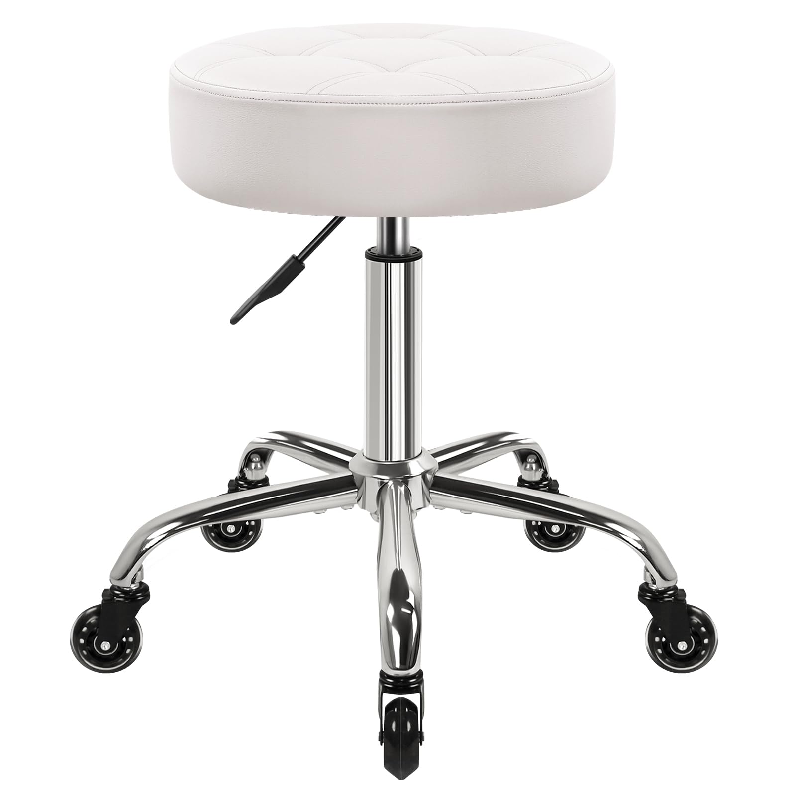 WKWKER 11cm thicker office Stool on Wheels Swivel Adjustable Stool PU Leather Seat Stool Chair for Kitchen Stool Salon Office Massage Stool White