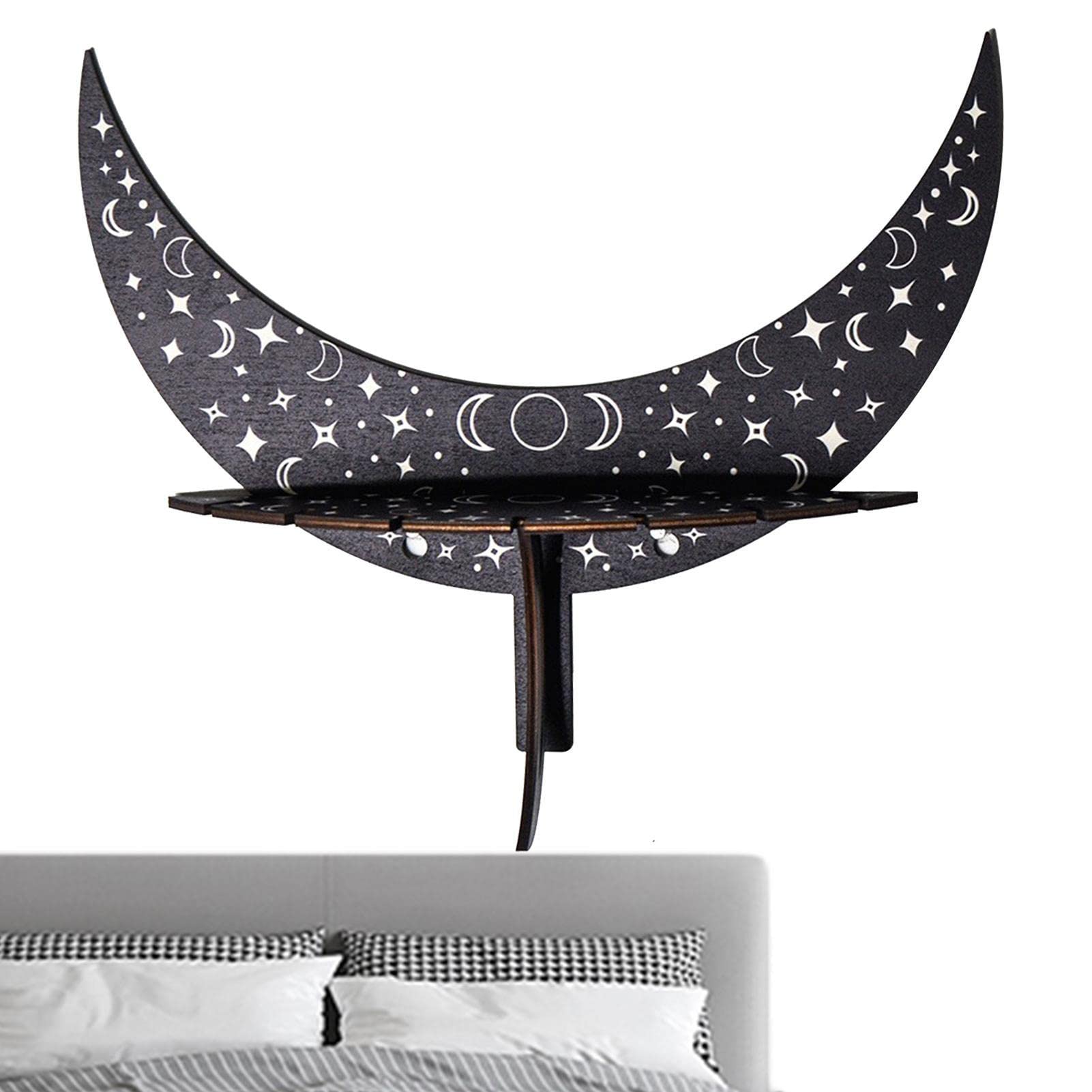 TAYSTE Wooden Moon Wall Shelf | Floating Wood Shelf | Portable Crescent Wall Shelf for Small Plant, Oil, Crystals Stone, Living Room, Dorm, Bedroom Wall Decor