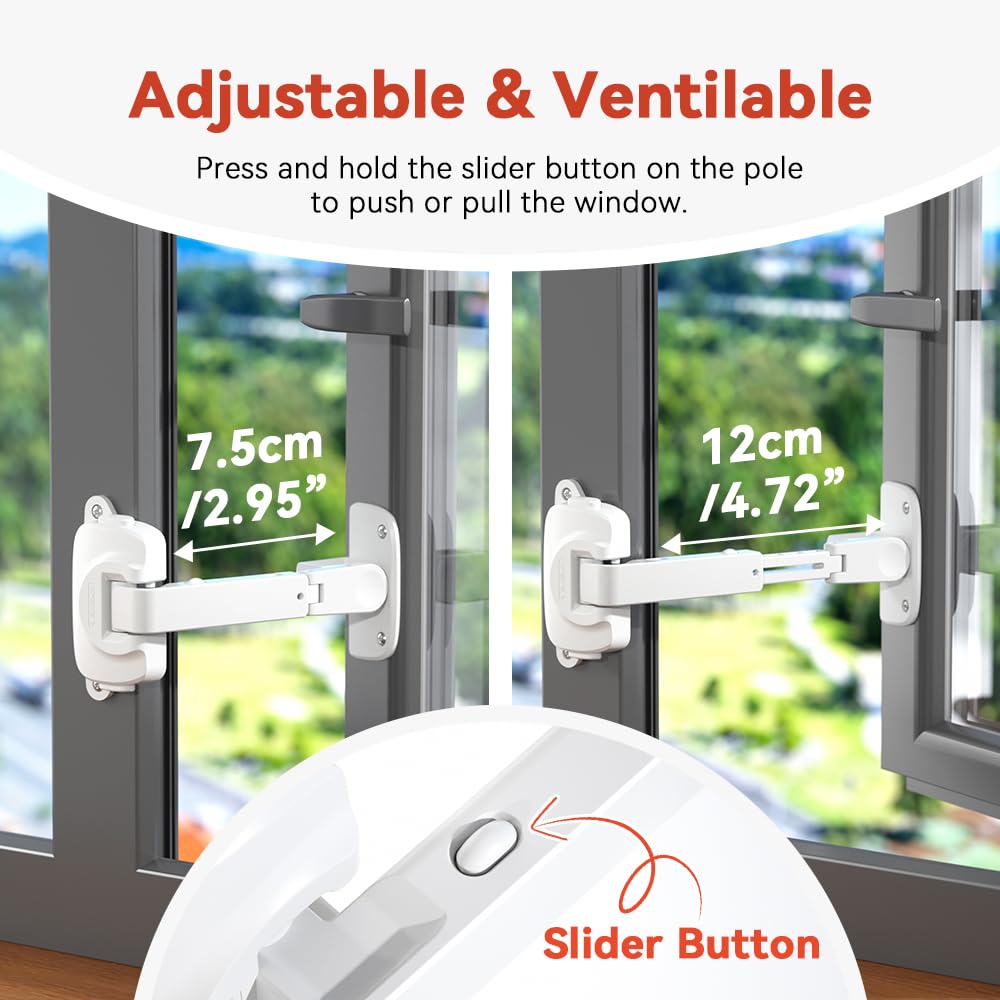 EUDEMON 1 Pack Updated Baby Window Safety Lock, Childproof Window Restrictor for UPVC, Adjustable Winodw Guard for Wooden, Metal Frames (White)