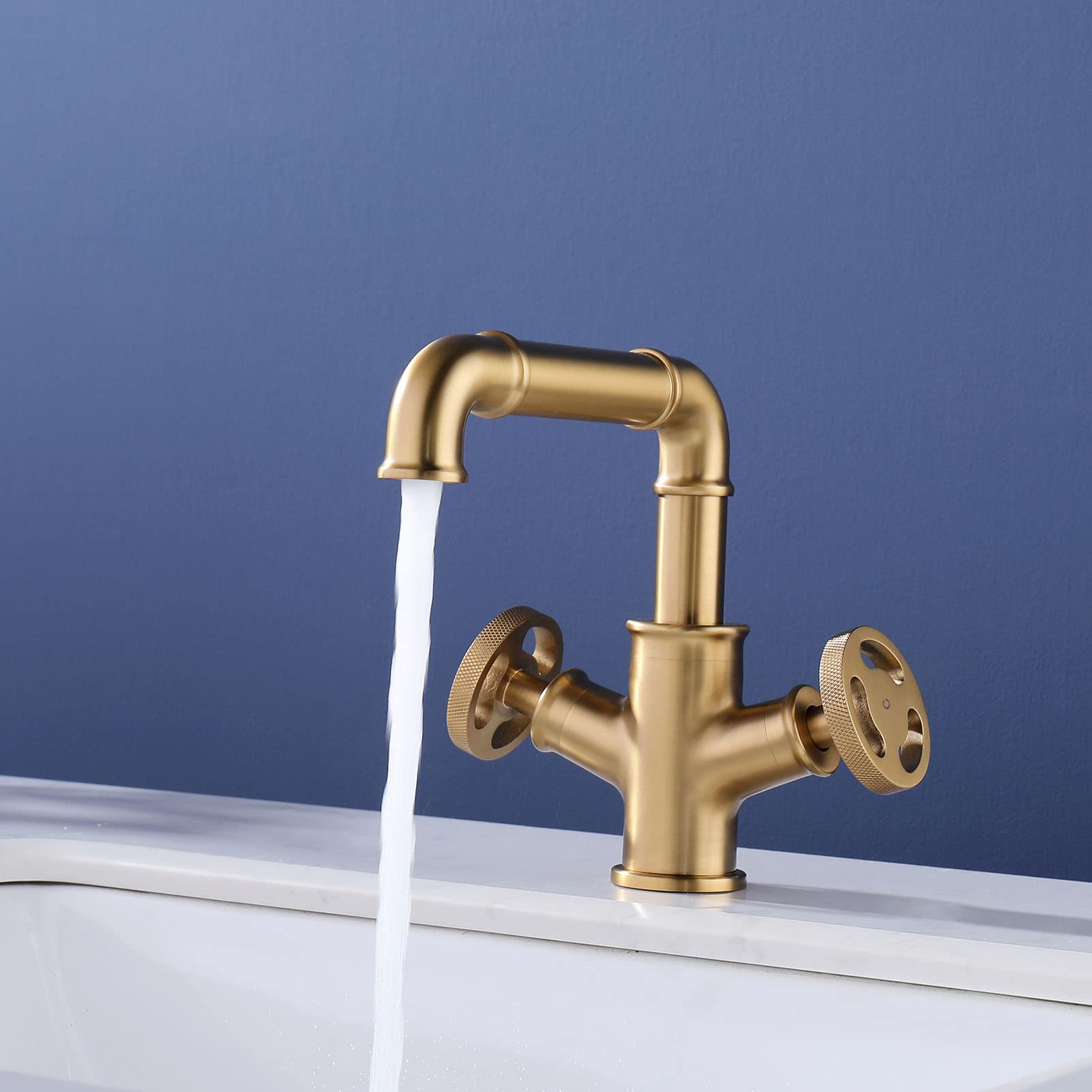 Grifo de baño de Estilo Industrial, Grifo de Lavabo de latón con Dos manijas, Grifo de baño de un Solo Orificio montado en la encimera, Grifo Mezclador de baño, Grifo de Lavabo de Recipiente