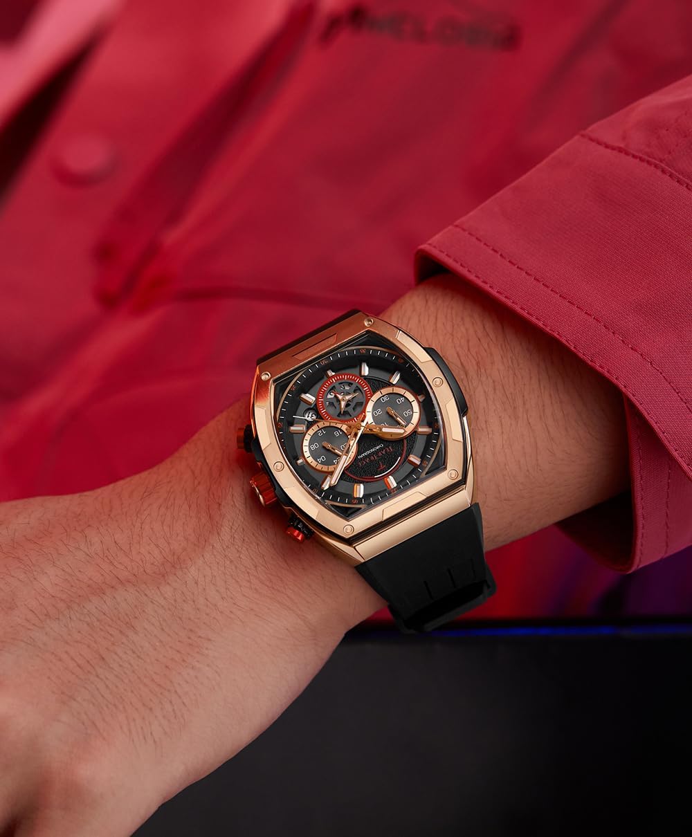 Men's Watches with Silicone Strap Analog Quartz Waterproof Chronograph Luminous Tonneau Watches for Men, Big Face Sport Work Dress Unique Wrist Watch - Image 2