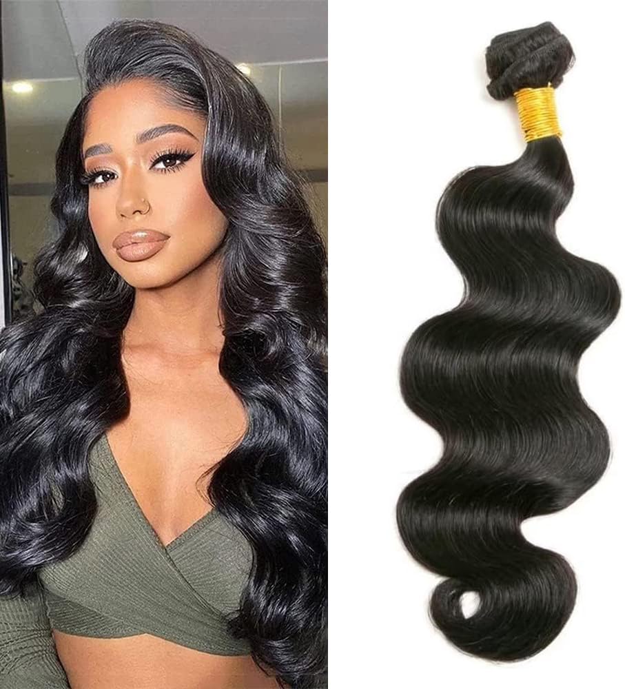 – Human Hair Bundles Body Wave 1 Bundle Wavy (16 inch) Brazilian Raw Human Hair Body Wave Hair Extensions Natural color 100g