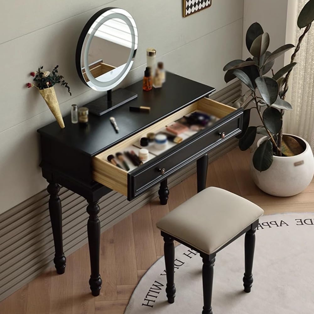 Tavolo della vanità Toeletta americana retro nera in legno massello con cassettiera combinata dal design moderno e minimalista