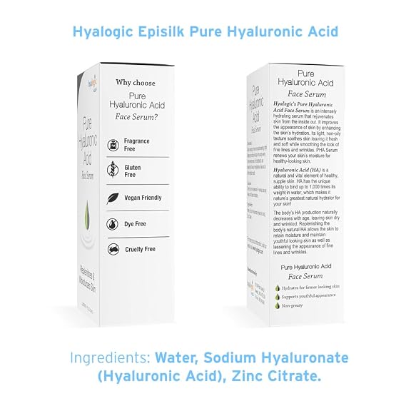 Hyalogic Episilk Pure HA Facial Serum - Face Serum with Hydrating Hyaluronic Acid - Moisturizing Skin Care to Soften & Hydrate the Skin - Non Greasy, Fragrance & Dye Free - 1oz