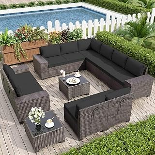 OMCCO 10 Seater Patio Furniture Sets, Modular Rattan Outdoor Patio Sectional Furniture Sofa Set, Wicker Patio Conversation...