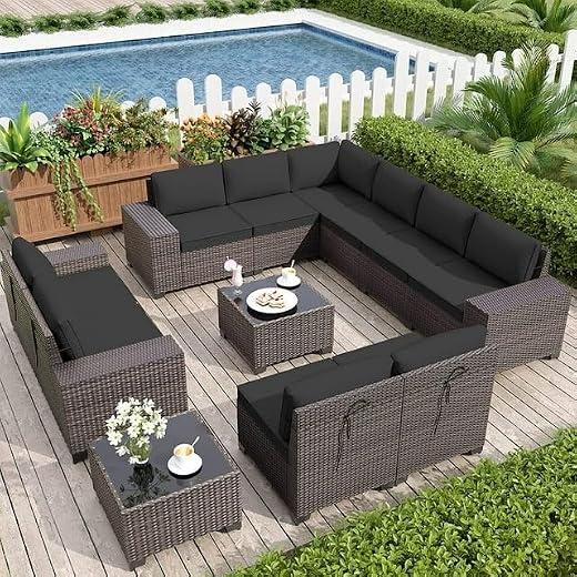 OMCCO 10 Seater Patio Furniture Sets, Modular Rattan Outdoor Patio Sectional Furniture Sofa Set, Wicker Patio Conversation...