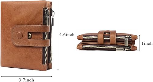 Miniatura 5 de Artwell Cartera RFID para hombre, de piel de vaca, con cremallera, estilo vintage, plegable, con bolsillos dobles con cremallera