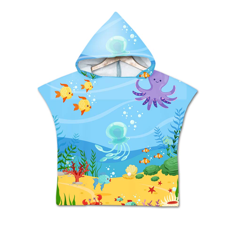 Poncho Accappatoio Per Bambini Con Cappuccio - In Microfibra 3D, Asciugatura Rapida, Per Spiaggia, Piscina, Bagno - 3