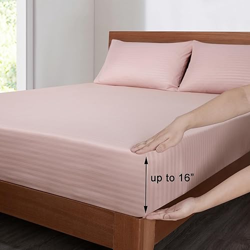 Miniatura 3 de Mejoroom Juego de sábanas a rayas de tamaño matrimonial extra suaves, con bolsillo profundo de 16 pulgadas, transpirable, resistente a las arrugas,