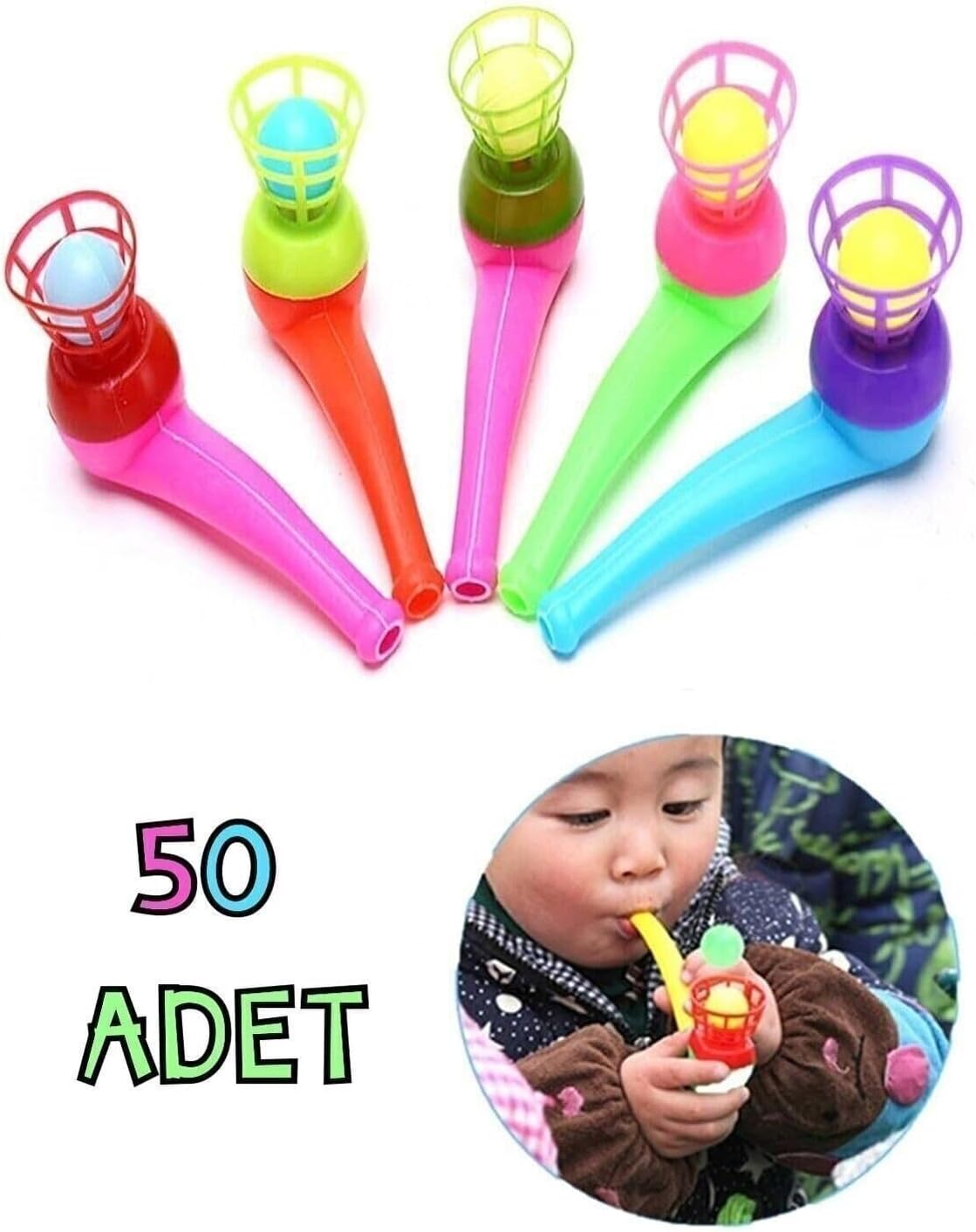 Saksafon Top Üfleme Oyunu Popit Eğitici Oyuncak Saksafon 50 Adet