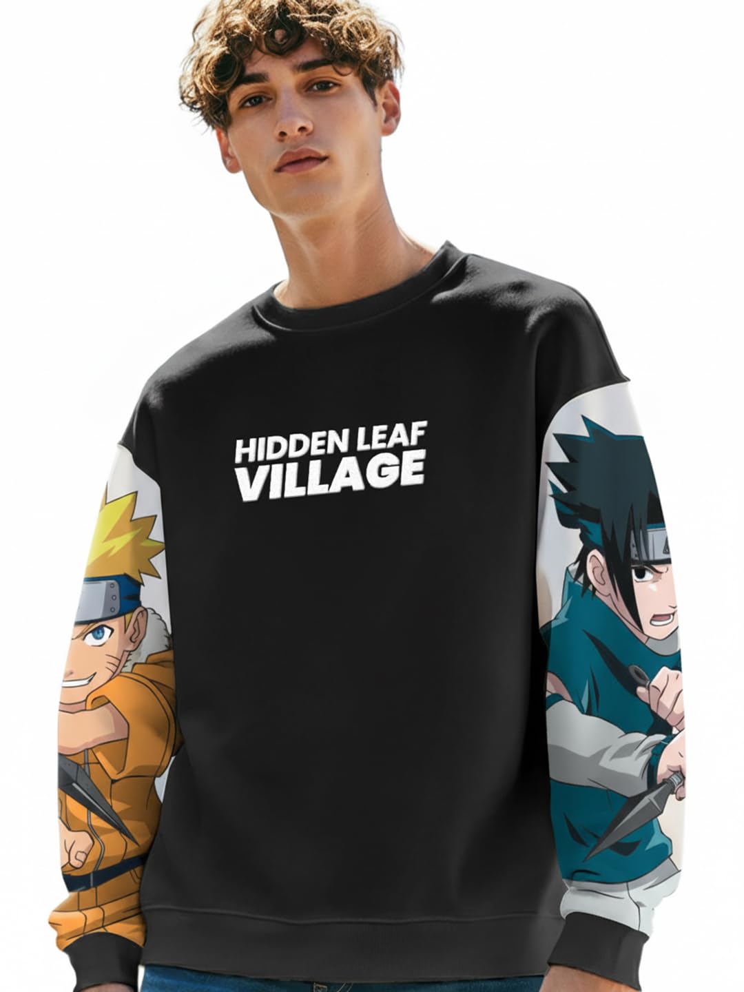 bewakoof X Naruto Men's Polycotton Oversized Fit Sweatshirt | Sweatshirt for Man Winter Wear-picture-34