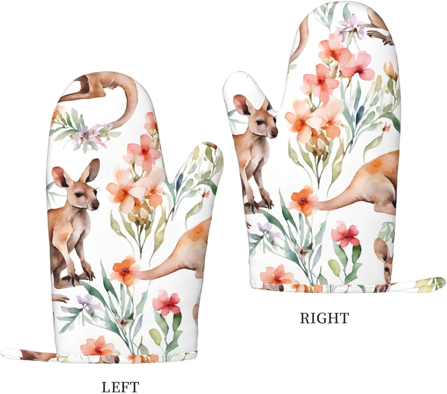 Funny Cartoon Kangaroo Zoo 4pcs Oven Mitts and Pot Holders Sets for Kitchen, Silicone Oven Gloves Non-Slip Potholders Hot Pads for Baking Cooking
