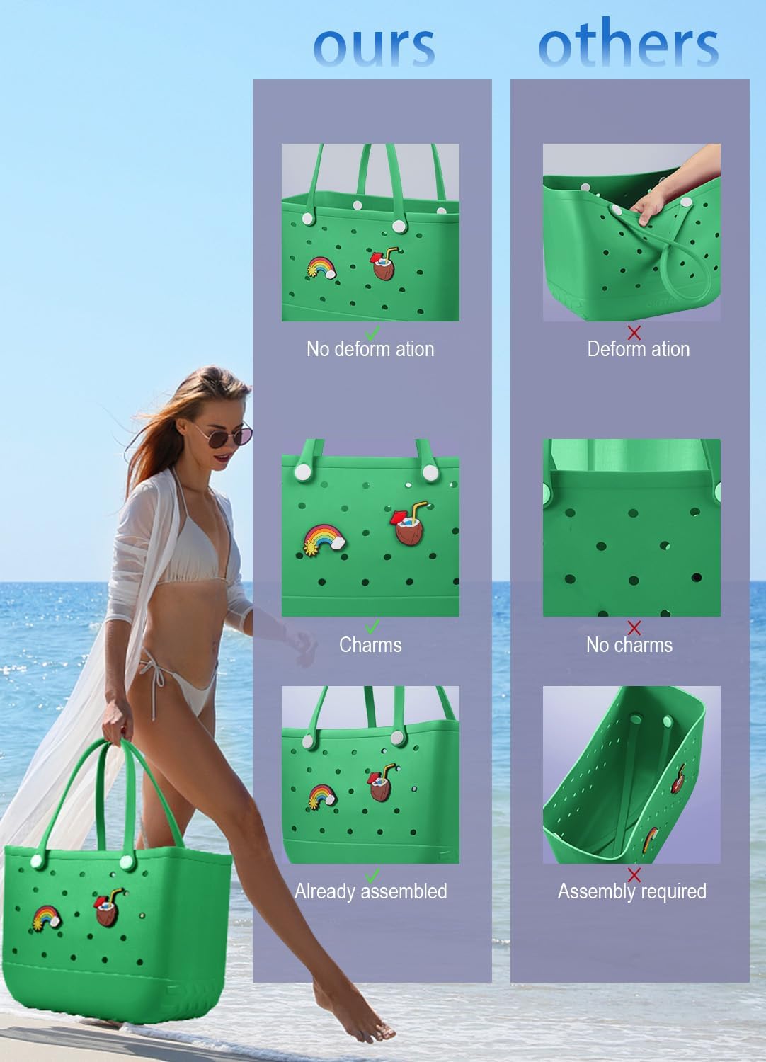 Baonat Beach Bag Rubber Tote Bag - Waterproof Travel Bag for Women Washable Tote Bag Handbag for Sports Beach Market Pool