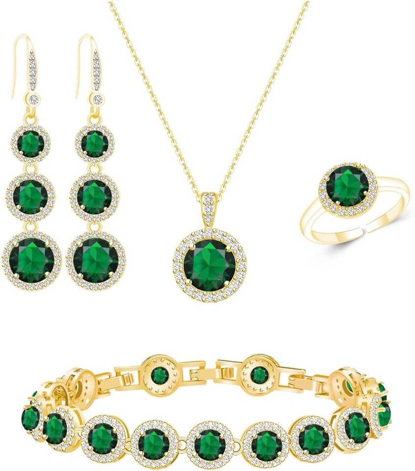 LMXXVJ Jewelry Set for Women,Necklace Earrings Adjustable Ring Bracelet Set Birthday Anniversary Mother’s Day Christmas Day Fashion Formal Jewelry Gift Girl/Mom/Wife/Grandmother/Best Friend/Aunt