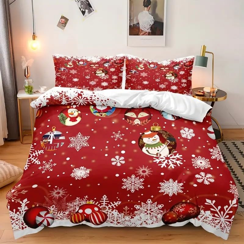 Housse de couette 200x200 bonhomme de neige parure de lit flocon 3 pièces microfibre