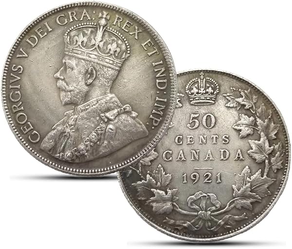 Antique Canadian Silver Coins, Lucky Maple Leaf Silver Coin Collection, Canada Ancient Coin for Collectors, Vintage Commemorative Gifts (1921 George V-50 C) - 1