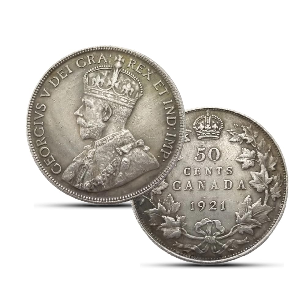 Antique Canadian Silver Coins, Lucky Maple Leaf Silver Coin Collection, Canada Ancient Coin for Collectors, Vintage Commemorative Gifts (1921 George V-50 C)
