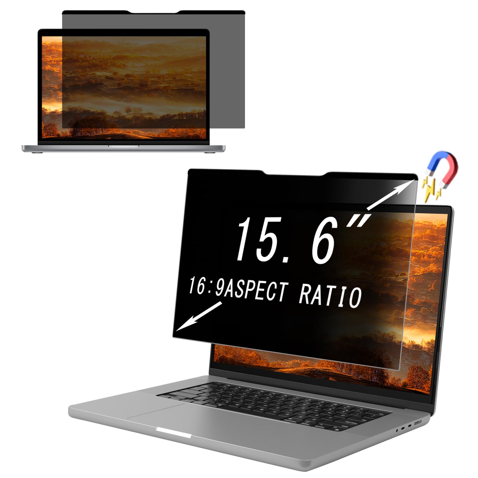 Magnétique Filtre de Confidentialité pour 15,6 16:9, Amovible Film Protecteur d'écran, Privacy Anti Espion Filtre, Anti-Lumière Bleu Anti-Reflet Film pour Écran d’Ordinateur & Moniteur 15,6