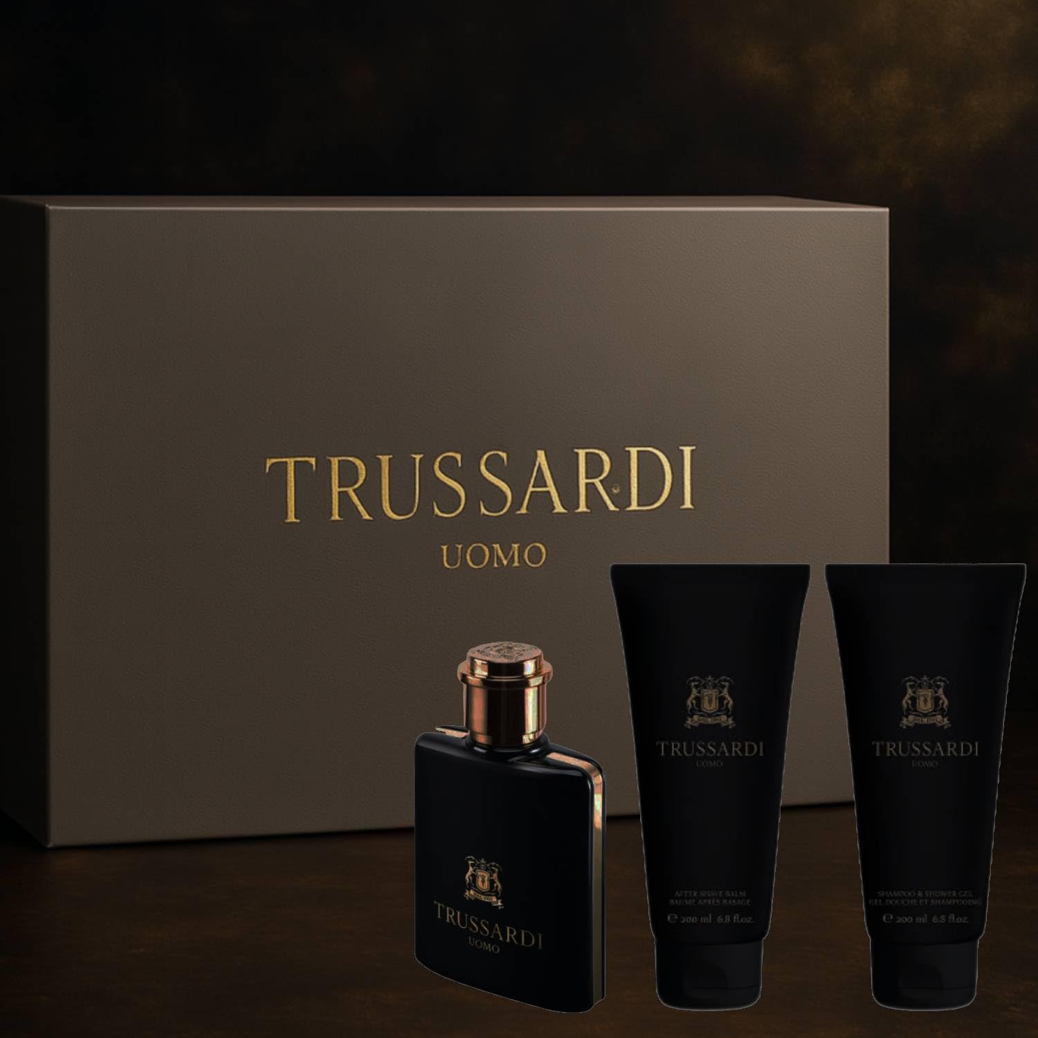 Trussardi Uomo – Confezione Regalo per Lui: Profumo Eau de Toilette 100 ml + Balsamo Dopobarba 200 ml + Gel Doccia Shampoo 200 ml