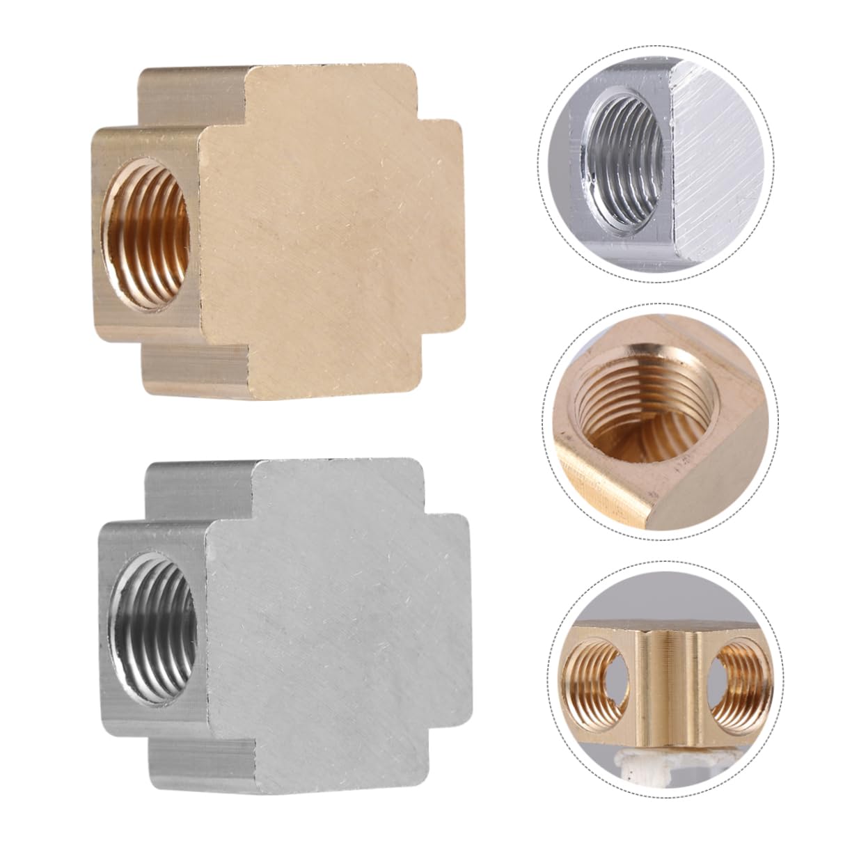 LIFKOME Lasting Use: 2pcs Brass Aluminum Cross 4-way Pipe Coupler Female Thread Connector