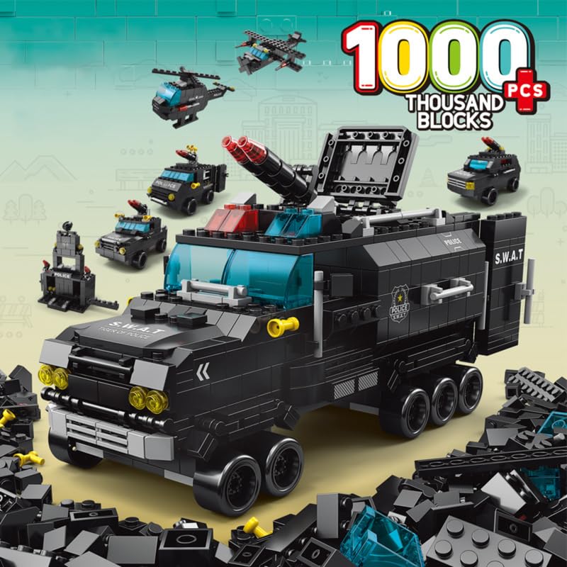 SKY LINE OCEAN 6-in-1 SWAT Truck Building Block Set Toys | STEAM Kit for Kids | Build Armored Trucks & Tactical Vehicles (1000+ Pcs) | Birthday Gift for Boys & Girls || 6 Months Structural Warranty-image-24