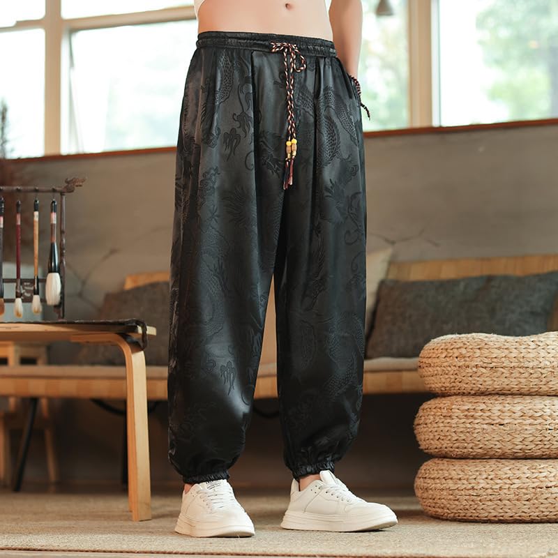 GUOYUXIAO Men's Pants Summer Chinese Style Wide-Legged ThinTrouser3