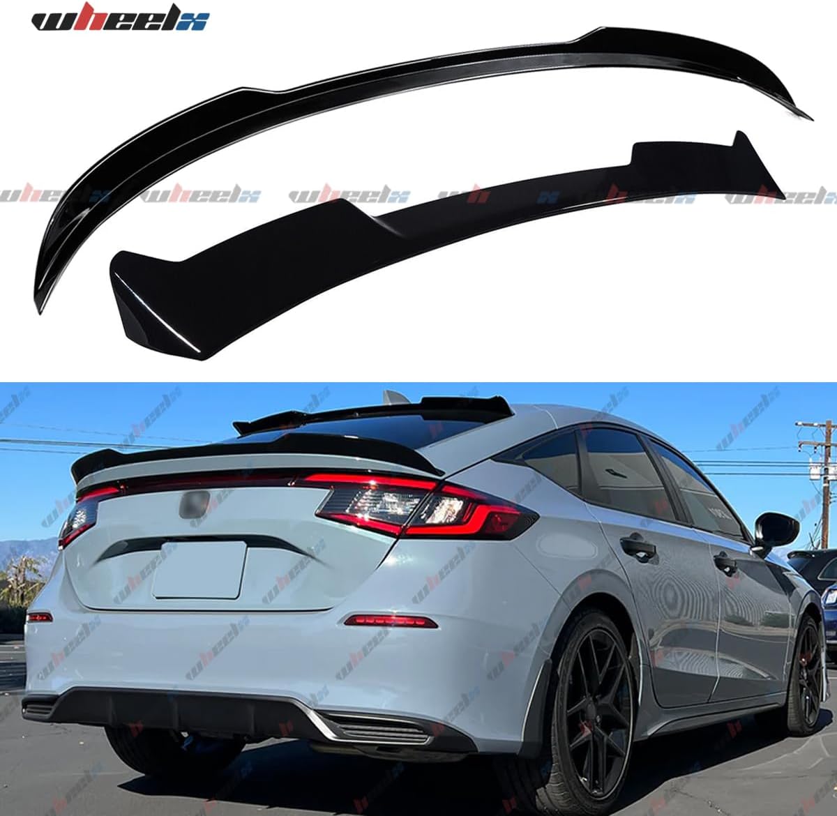 2pcs Rear Spoiler and Roof Top Spoiler Compatible with 2022-2025 Honda Civic Hatchback, JDM Duckbill Fit for 4-Door, Trunk Exterior High Kick Tail Deck Lid Wing Lip (Glossy Black)