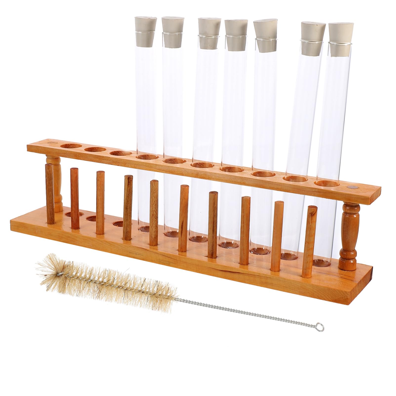 CHILDWEET Reagenzgläser 12cm mit Stopfen 10 Stück Glasröhrchen mit 10-fach Holzständer und Reinigungsbürste für Labor und Schule