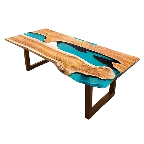 Large River Dining Table, Live Edge Wood & Blue Epoxy