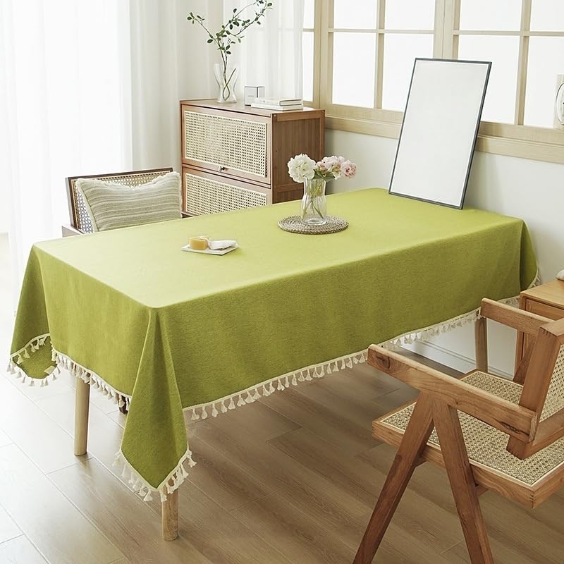 Tovaglia in cotone e lino con nappe, lavabile, antipolvere, per interni ed esterni, per cucina e sala da pranzo, 140 x 180 cm, colore: giallo e verde