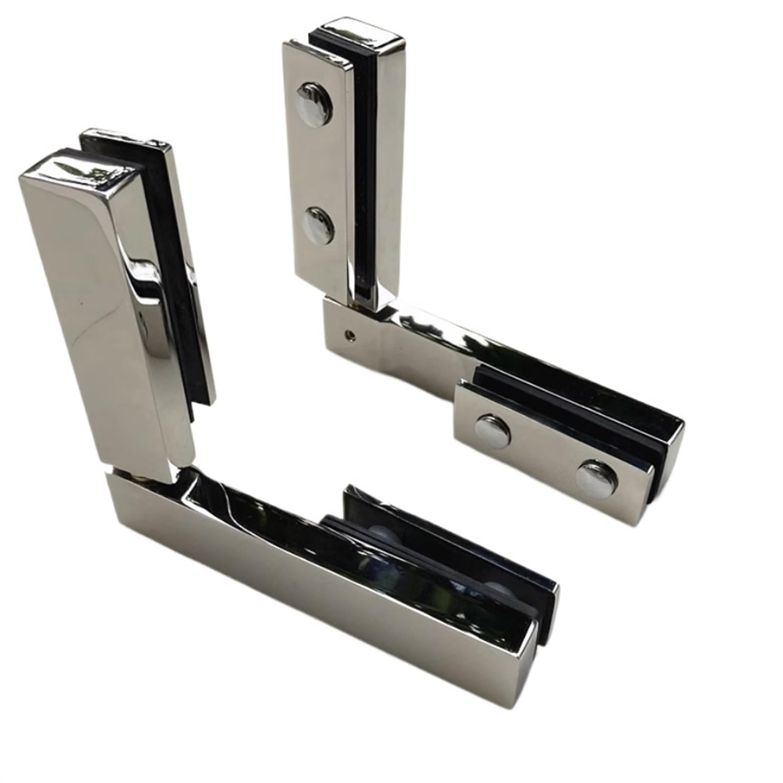 Uyzndkvsi 180 Polished Mirror 2Pcs 304 Stainless Steel L Shaped Glass Door Hinges(180 Polished Mirror)