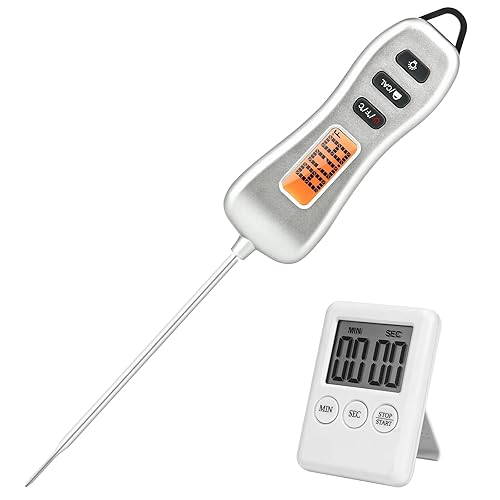 Totholztri Termómetro digital de lectura instantánea de temperatura de 2 a 3 segundos con temporizador para cocina, alimentos, carne, sonda larga