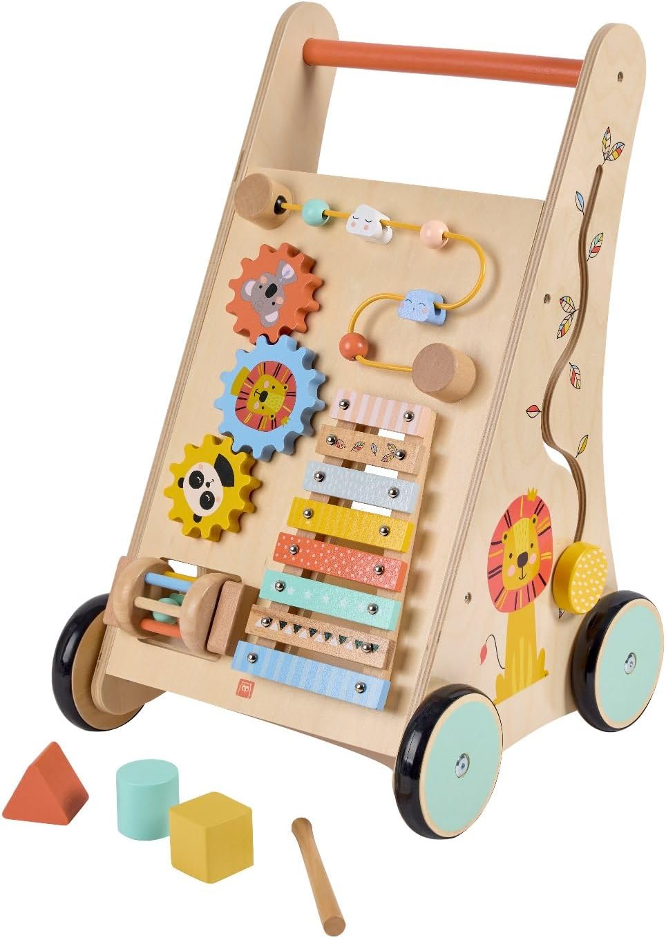 EUREKA KIDS Safari Wooden Baby Activity Walker W/Xylophone| Push And Pull Walker Learning Activities | Educational Toy For Boys And Girls Toddlers | For 12M+