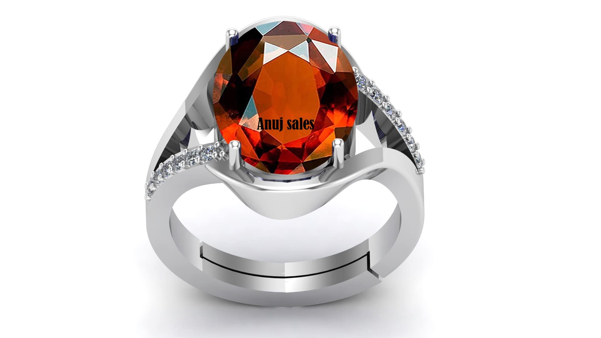 anuj sales 2.25 Ratti / 1.00 Carat Natural Certified Hessonite/Garnet/Gomed Loose Gemstone Silver Plated Adjustable Ring Sizes Between 15 to 28 for Men's and Women's-picture-5